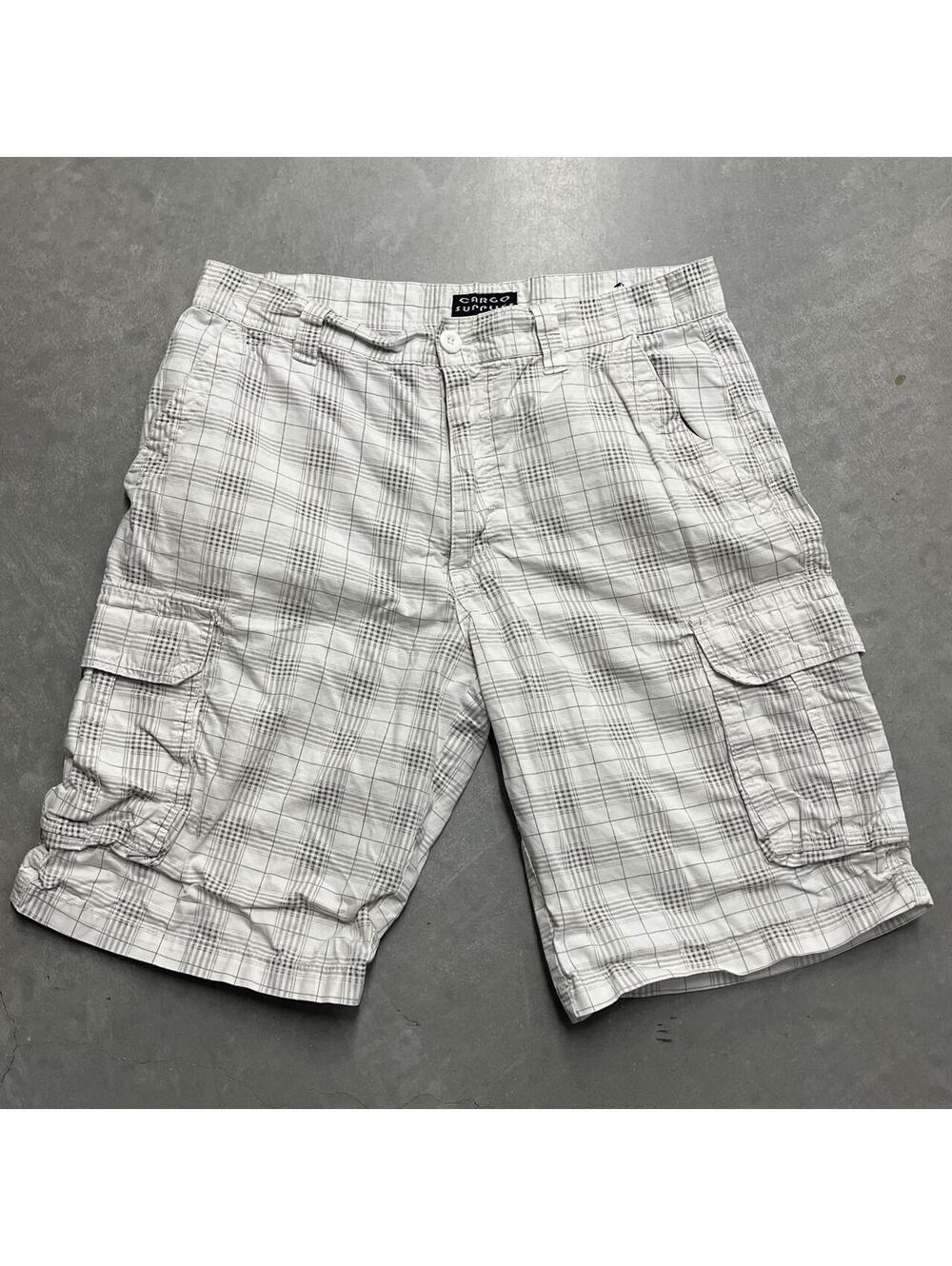 2000s Men's Plaid Cargo Baggy Shorts Trilogy Sportswear Waist 34